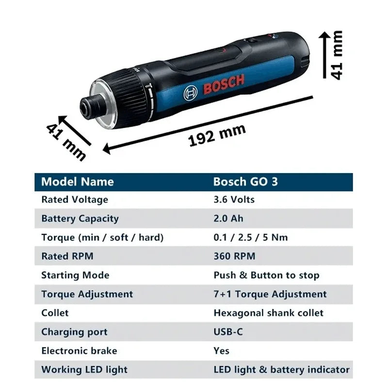 BOSCH GO 3 Cordless Screwdriver – 3.6V Lithium-ion with Box | Professional Tool Set